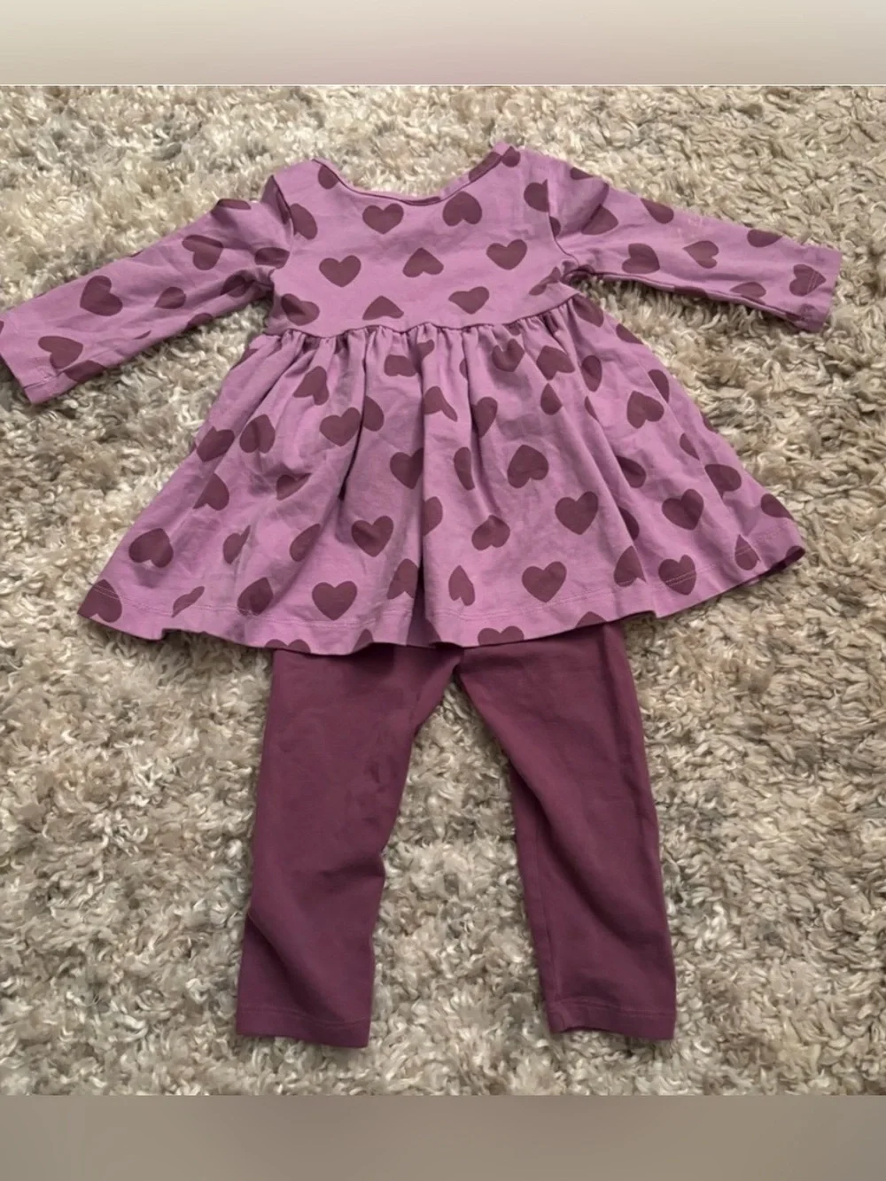 Hanna Andersson Purple Heart Dress & Legging Set | 12-18m